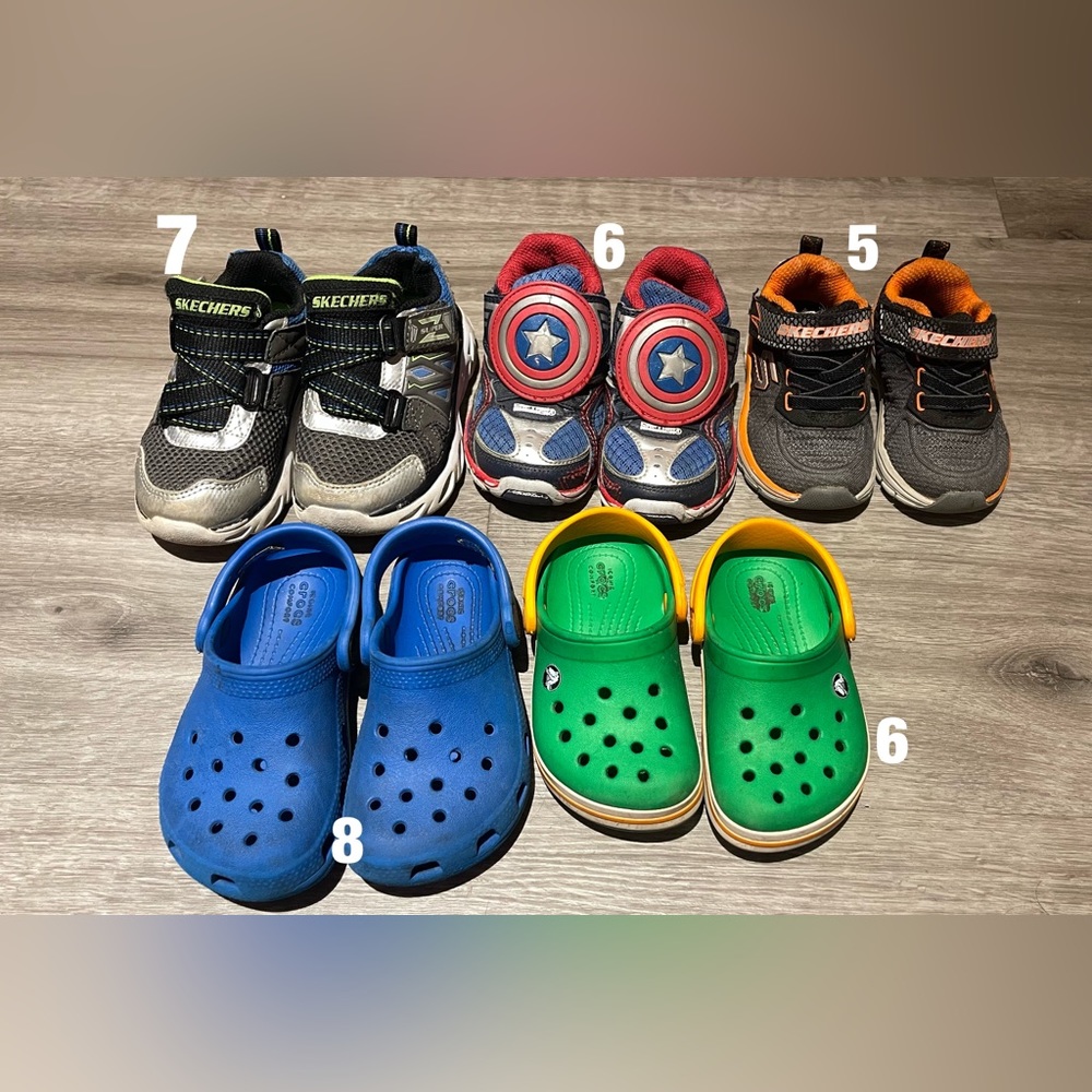 Lot of sneakers and crocs for BOY toddlers from Sz 5 to 8